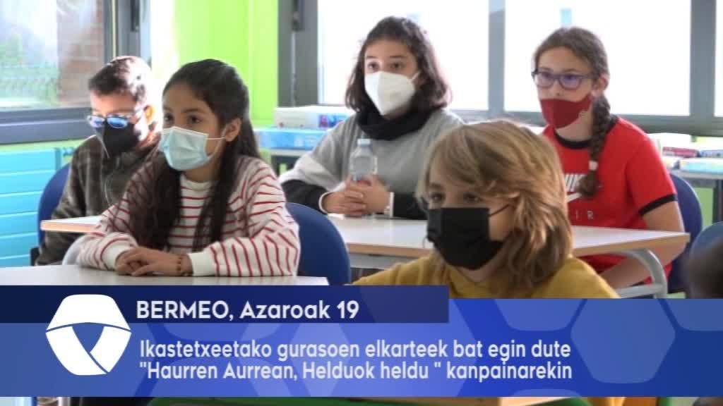 Bermeoko Ikastetxeetako gurasoen elkarteek bat egin dute Haurren Aurrean, Helduok heldu kanpainarekin