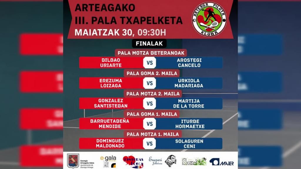 Arteagako III.Pala Txapelketako finalak maiatzaren 30ean jokatuko dira, goizeko 09:30etik aurrera