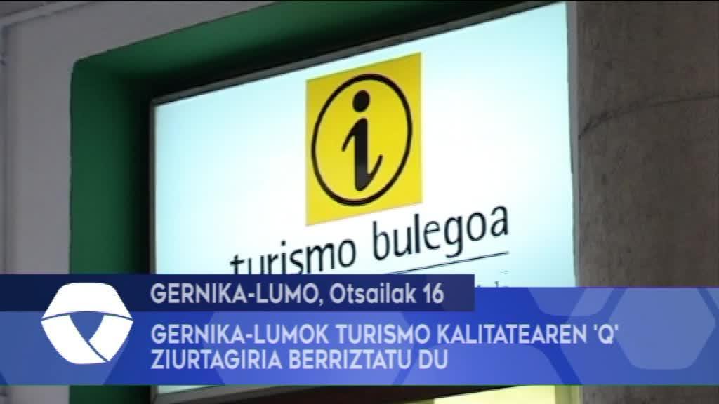 Gernika-Lumok Turismo Kalitatearen Q ziurtagiria berriztatu du
