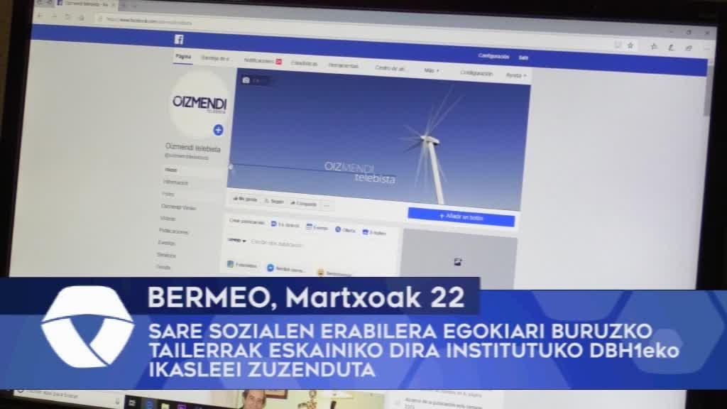 Sare Sozialen erabilera egokiari buruzko tailerrak eskainiko dira Bermeoko institutuko DBH1eko ikasleei zuzenduta