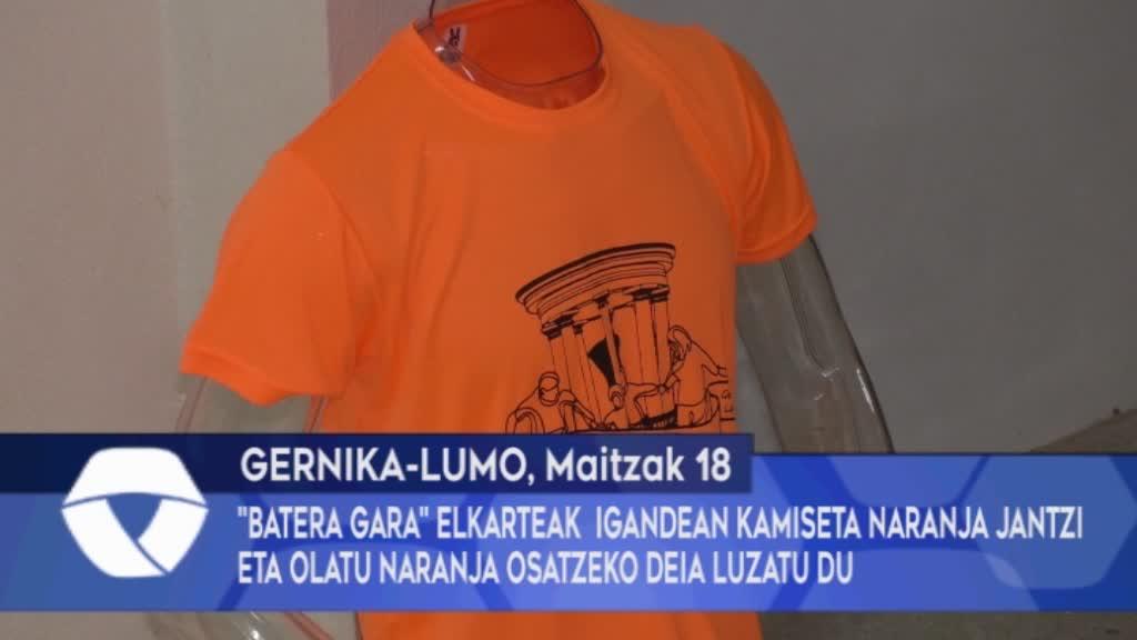 “Batera Gara” elkarteak igandean kamiseta naranja jantzi eta olatu naranja osatzeko deia luzatu du