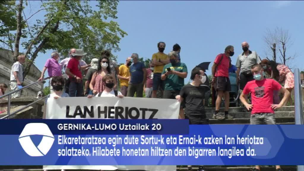 Azken lan heriotza salatzeko elkartetaratzea egin dute Sortu eta Ernai-k