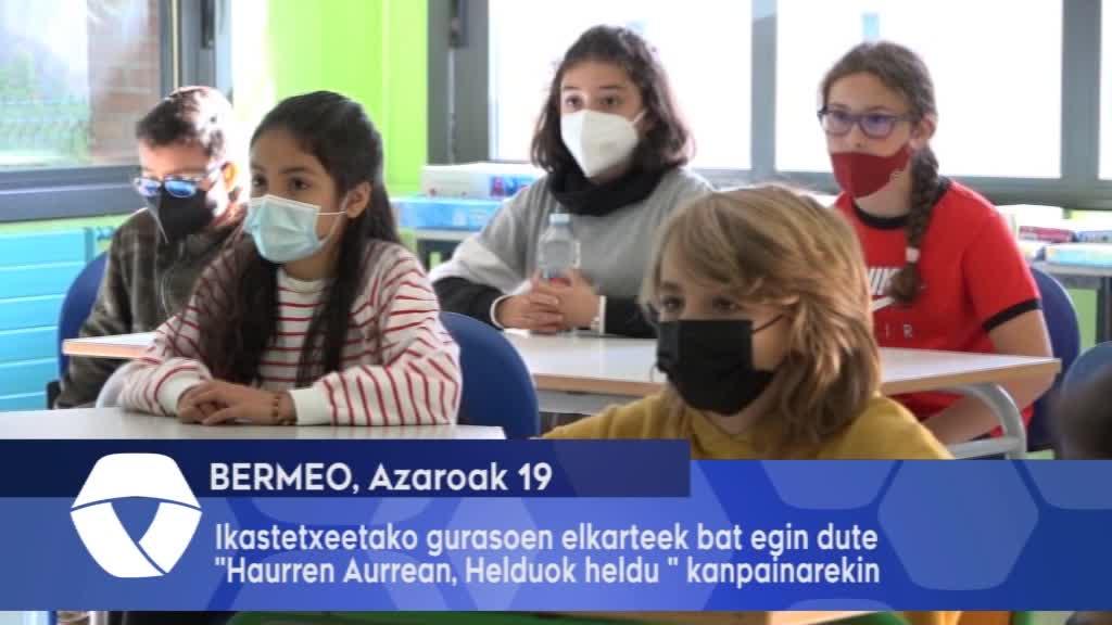 Bermeoko Ikastetxeetako gurasoen elkarteek bat egin dute Haurren Aurrean, Helduok heldu kanpainarekin