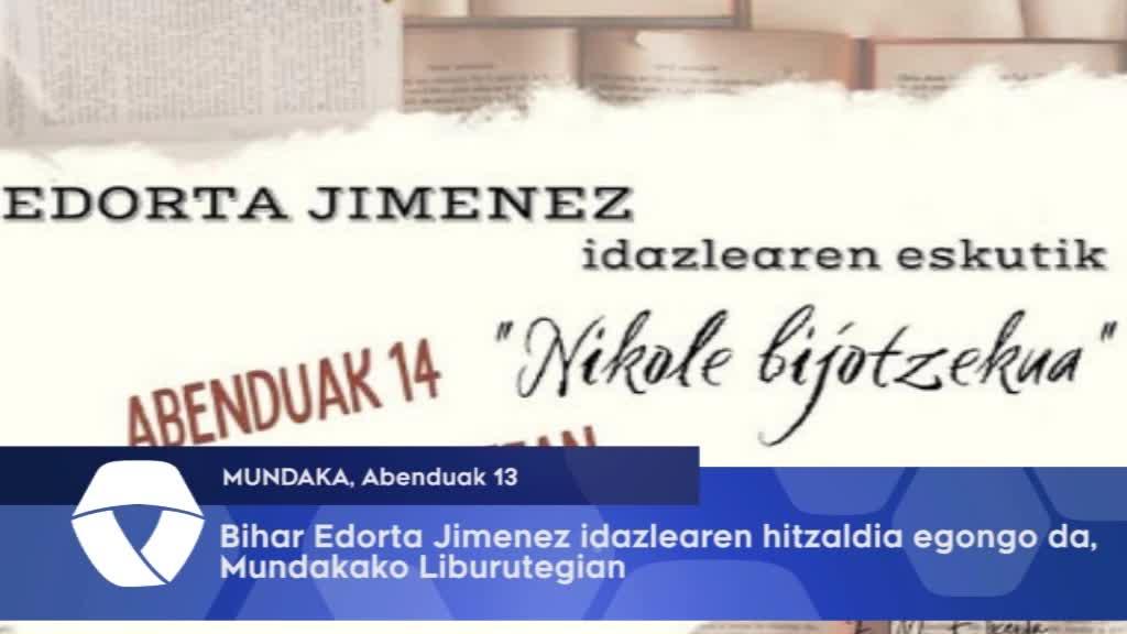 Edorta Jimenez idazleak liburu aurkezpena egingo du Mundakako liburutegian