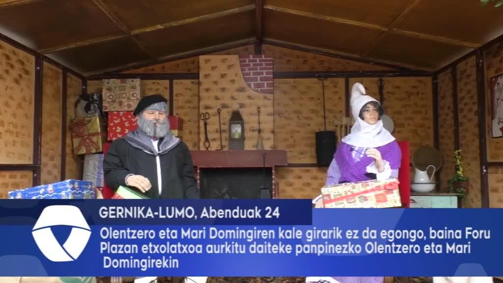 Olentzero eta Mari Domingiren kalegirarik ez da egongo, baina Foru Plazan etxolatxoa aurkitu daiteke panpinezko Olentzero eta Mari Domingirekin