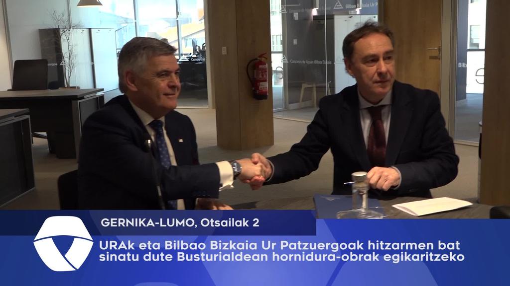 URAk eta Bilbao Bizkaia Ur Patzuergoak hitzarmen bat sinatu dute Busturialdean hornidura-obrak egikaritzeko