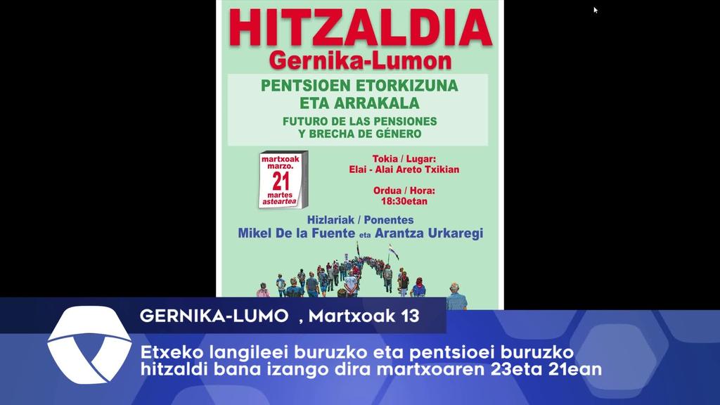 Pentsioak eta etxeko langileen eskubideak landuko dira bi hitzaldi desberdinetan
