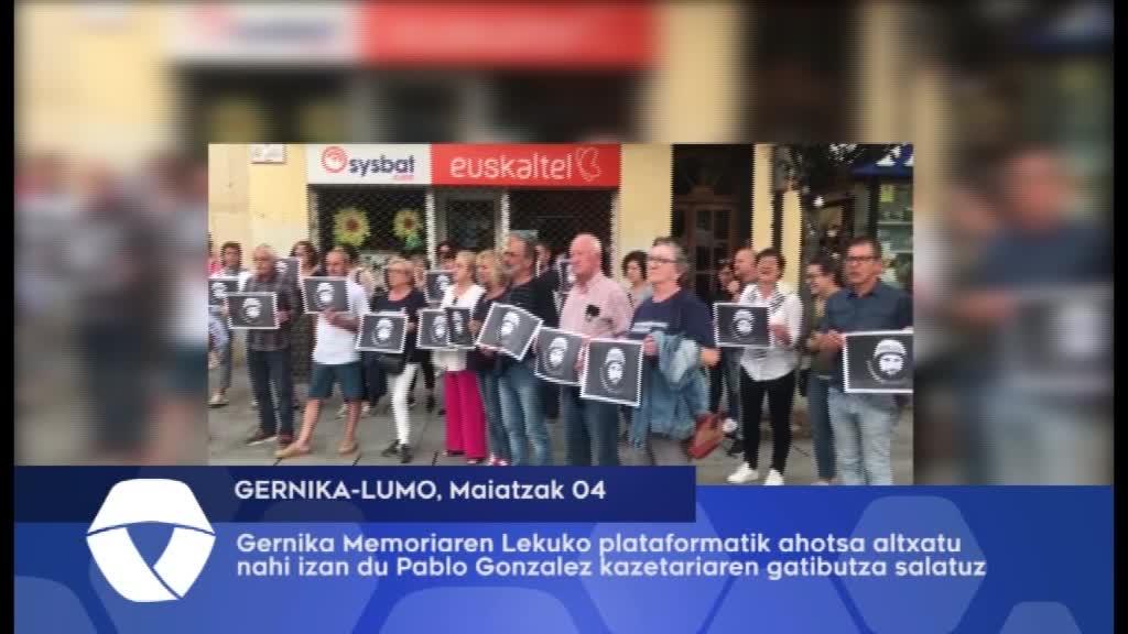 Gernika Memoriaren Lekuko plataformatik ahotsa altxatu nahi izan du Pablo Gonzalez kazetariaren gatibutza salatuz
