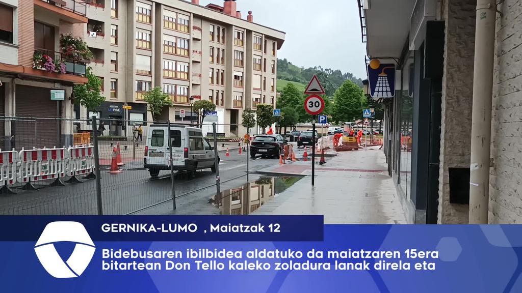 Bidebusaren ibilbidea aldatuko da maiatzaren 15era bitartean Don Tello kaleko lanak medio