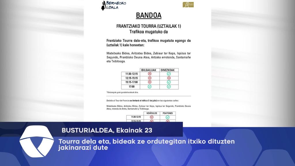 Tourra dela eta, bideak ze ordutegitan itxiko dituzten jakinarazi dute
