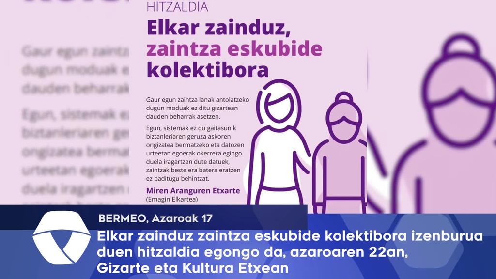 Elkar zainduz zaintza eskubide kolektibora izenburua duen hitzaldia izango da Bermeon
