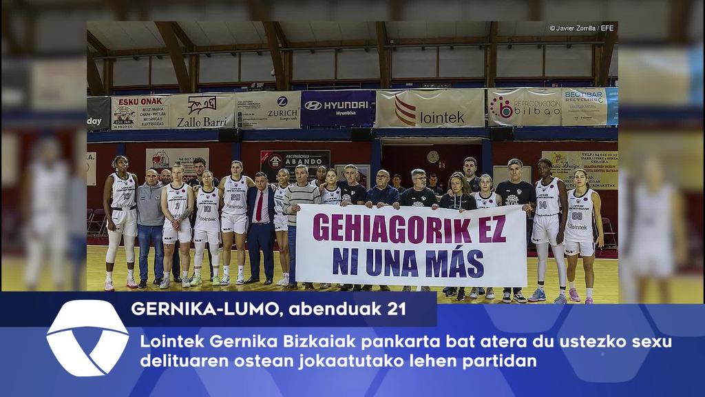 Lointek Gernika Bizkaiak pankarta bat atera du ustezko sexu erasoaren ostean jokatutako lehenengo partidan