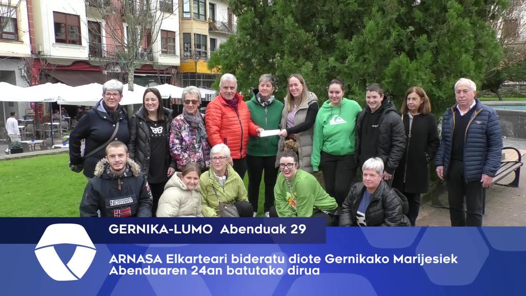 ARNASA elkarteari bideratu diote Gernikako Marijesiek abenduaren 24an batutako dirua