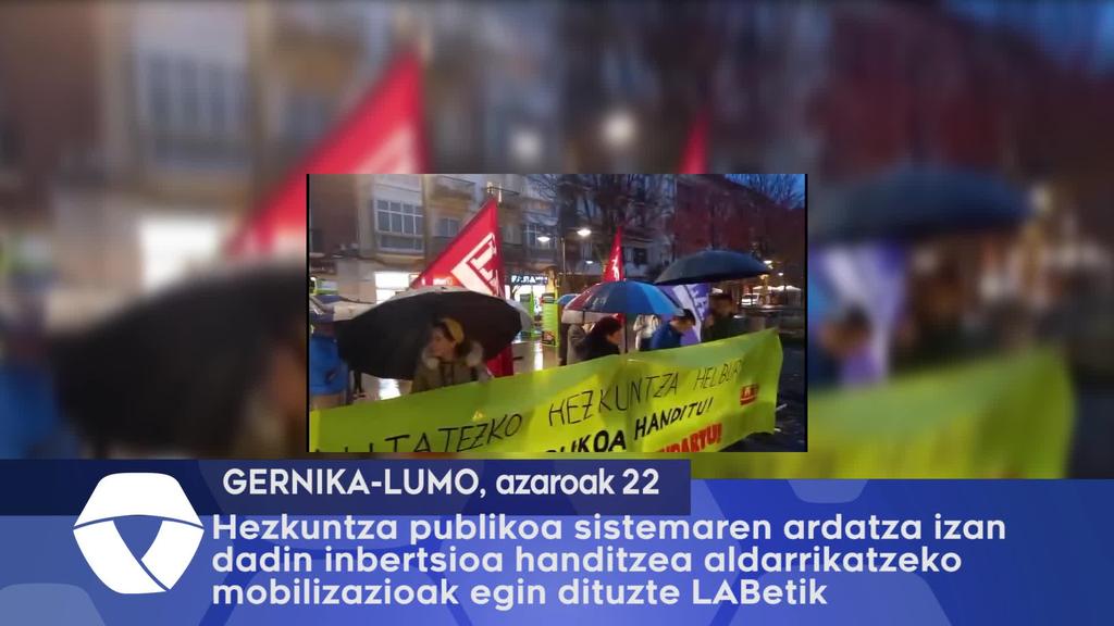 Hezkuntza publikoa sistemaren ardatza izan dadin inbertsioa handitzea aldarrikatzeko mobilizazioak egin dituzte LABetik