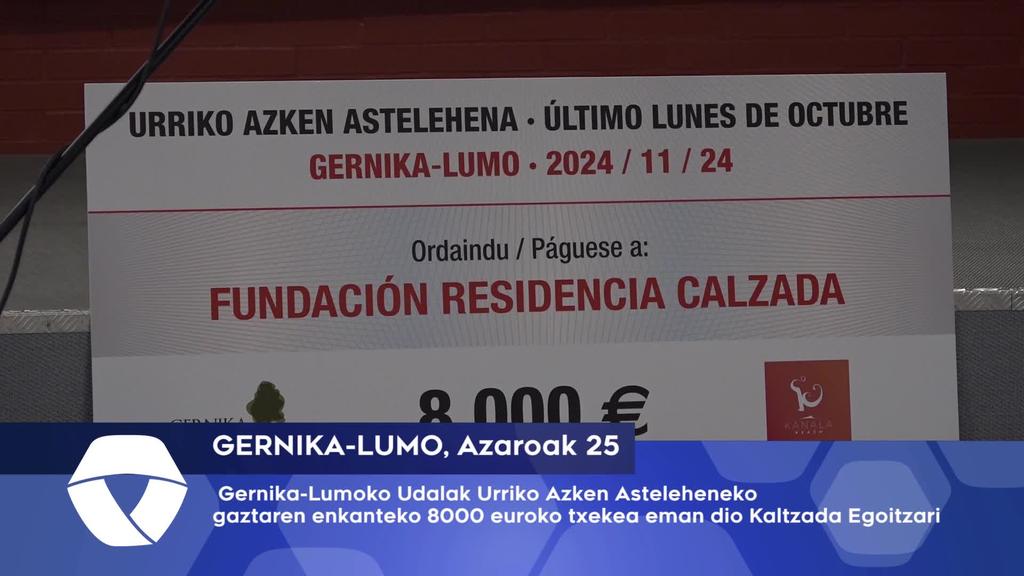 Gazta enkanteko txeke emate ekitaldia burutu du Gernika-Lumoko Udalak