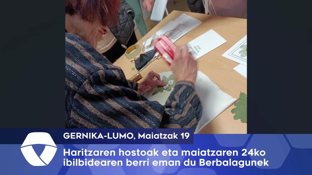 Haritzaren hostoen tailerra eta maiatzaren 24ko ibilbidearen  berri eman du Berbalagunek