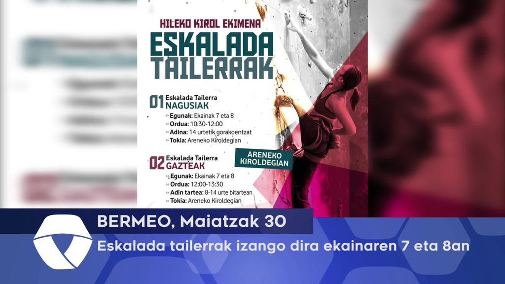 Eskalada tailerrak izango dira ekainaren 7 eta 8an