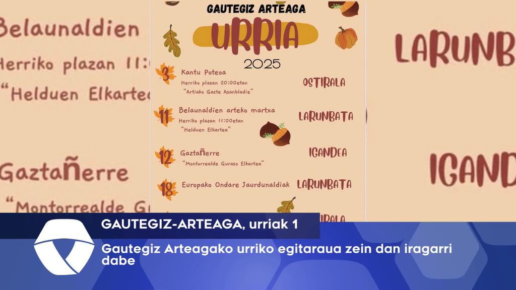 Gautegiz-Arteagako urriko egitaraua zein dan iragarri dabe